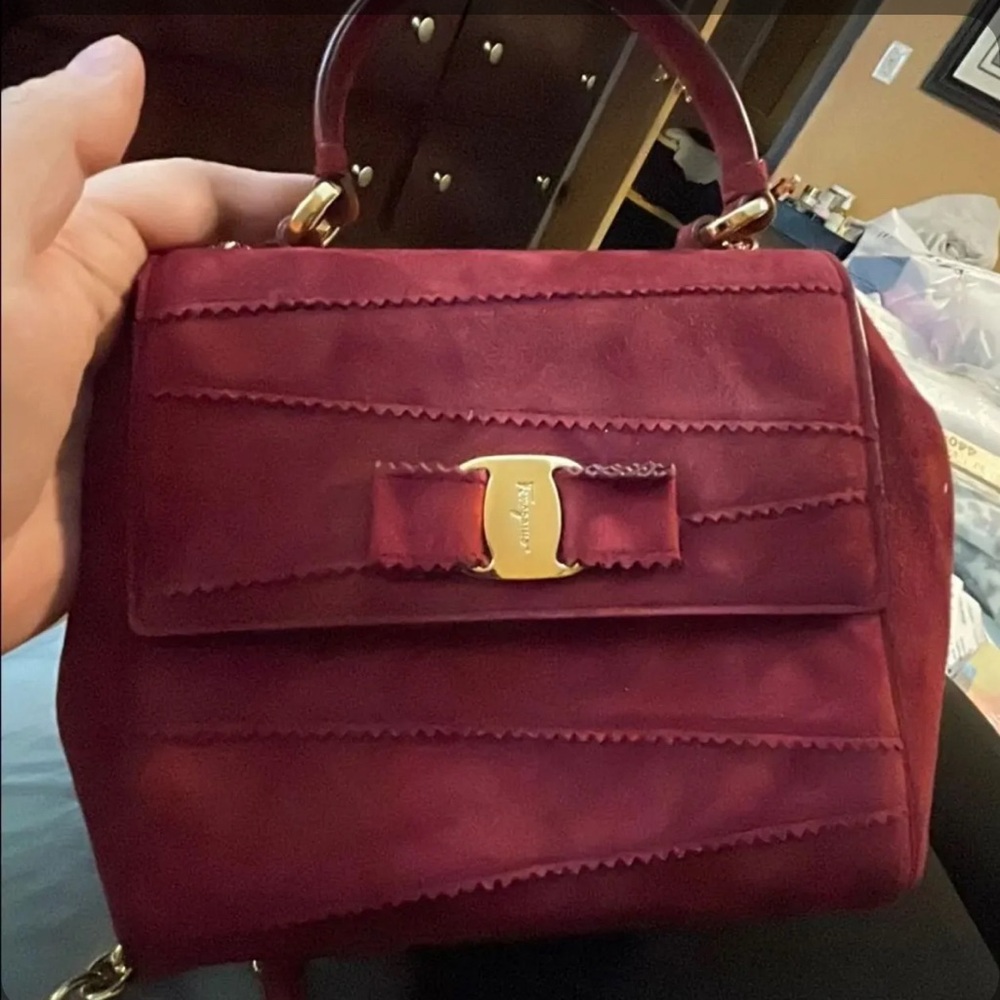 Salvatore Ferragamo Burgundy Tote with Bow Accent